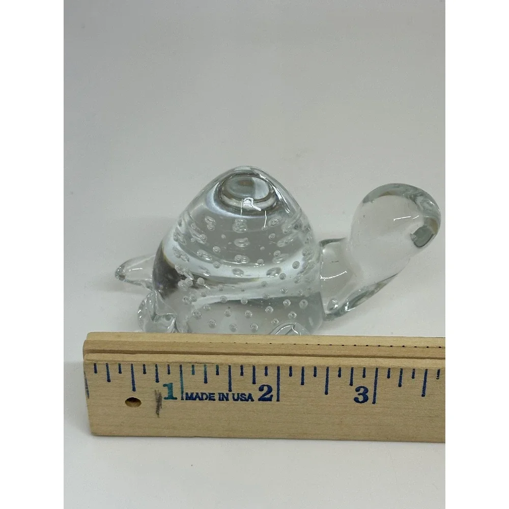VTG Turtle Figurine‎ Paperweight Clear Hand Blown Glass Controlled Bubbles Art